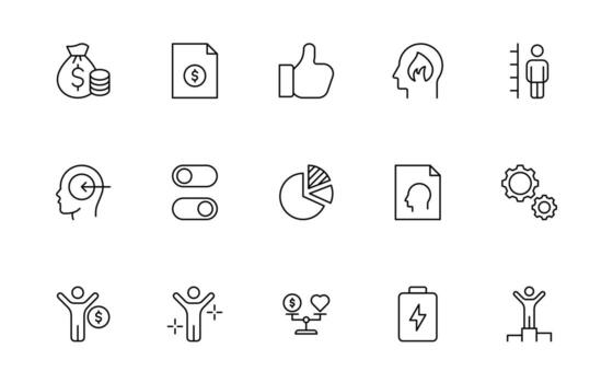 Growth and Success modern line style icons set. Successful business development, plan and process minimal thin line Icon collection. vector