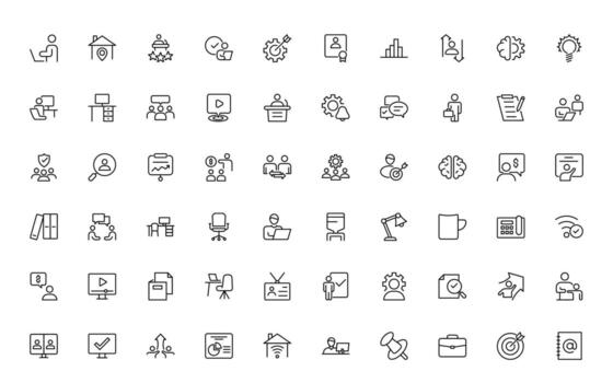 Workshop, Office and workplace related icons. minimal editable thin line icon collection. vector