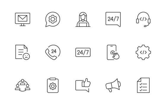 Support and customer service icons. Customer Feedback, Response, experience, helpline and technical support minimal editable thin line icon set. vector
