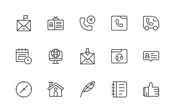 Contact and communication icon. call, message, chat, connect, simple minimal editable thin icon collection. vector