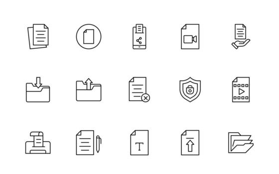 Document line icons. Document icon set. Set of outline icons related to document, files, message, Linear style icon collection. vector
