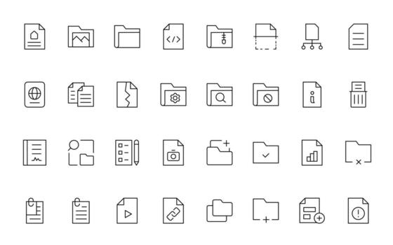 Document File line icons. Document icon set. Set of outline icons related to document, files, message, security. Linear icon collection. vector