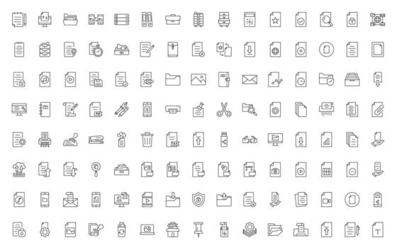 Document line icons. Document icon set. Set of outline icons related to document, files, message, Linear icon collection. vector