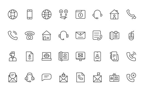 Contact and communication icon. call, message, chat, connect, simple minimal editable line icon collection. vector