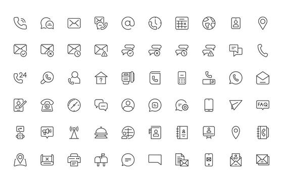Contact and communication icon. call, message, chat, connect, simple minimal editable line icon set. vector