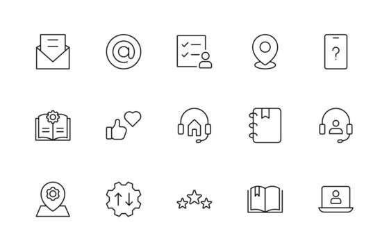 apoyo y cliente Servicio iconos cliente comentario, respuesta, experiencia, línea de ayuda y técnico apoyo sencillo editable Delgado línea icono colocar. vector