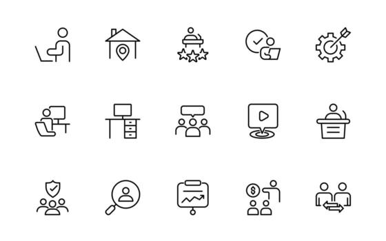 Workshop, Office and workplace related icons. simple editable thin line icon set. vector
