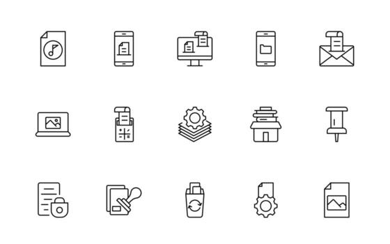 Document line icons. Document icon set. Set of outline icons related to document, files, message, Simple Linear icon set. vector