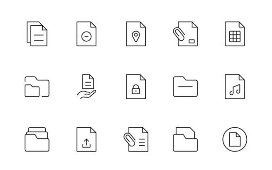 Document File line icons. Document icon set. Set of outline icons related to document, files, message, security icon collection. vector