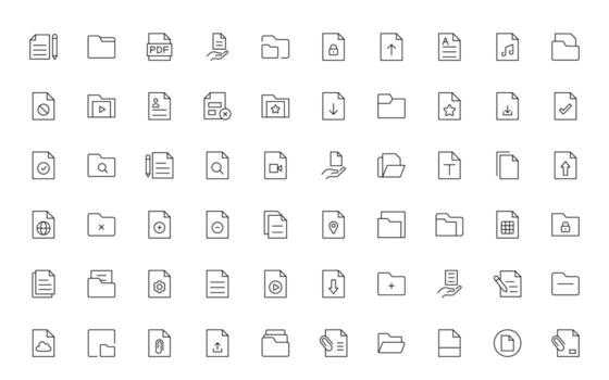 Document File line icons. Document icon set. Set of outline icons related to document, files, message, security icons. vector