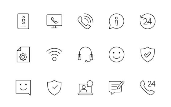 apoyo y cliente Servicio iconos cliente comentario, respuesta, experiencia, línea de ayuda y técnico apoyo sencillo editable Delgado línea icono recopilación. vector