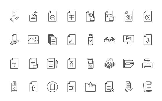Document line icons. Document icon set. Set of outline icons related to document, files, message, minimal Linear icon set. vector
