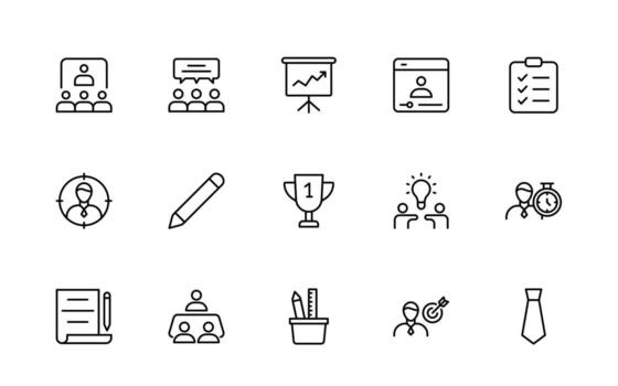 Workshop, Office and workplace related icons. simple minimal thin line icon collection. vector