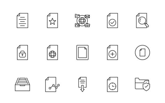 Document line icons. Document icon set. Set of outline icons related to document, files, message, minimal Line icon set. vector
