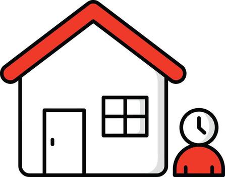 un hombre en pie en frente de un casa con un reloj vector