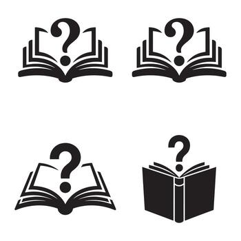 Four Open Books with Question Marks, Ideal for Education or Knowledge Concepts vector