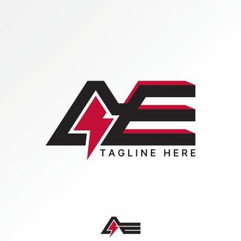 initial AE font 3D with electric thunder danger vector