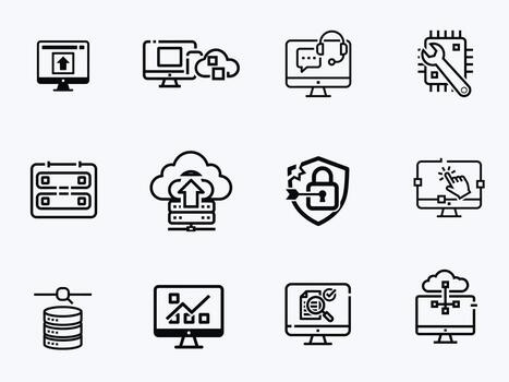 Technology and Data Management Line Icons Set. vector