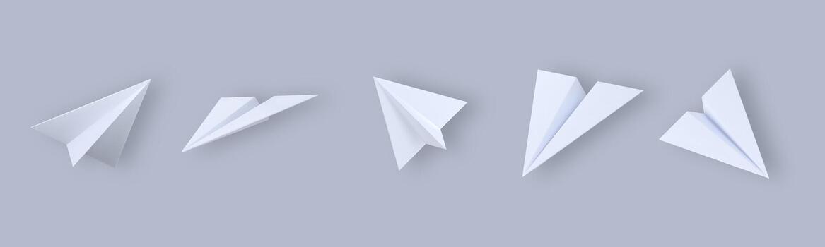 Set of origami paper airplanes. Realistic handmade planes in flat style design, isolated on gray background. Perfect for school projects, travel themes vector