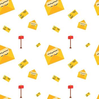 Colorful mail pattern featuring envelopes and mailbox in a cheerful layout design vector