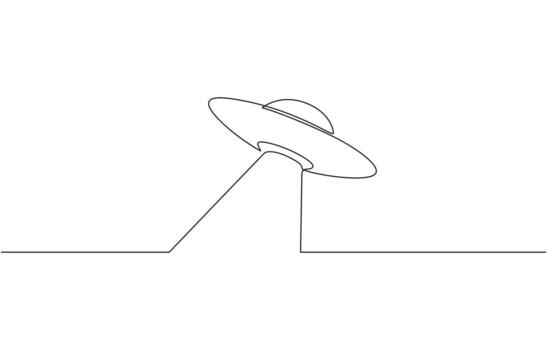minimalista uno línea dibujo de OVNI no identificado volador objeto en espacio. linda astronautas volador en OVNI astronave. dinámica uno línea dibujar gráfico Pro diseño vector