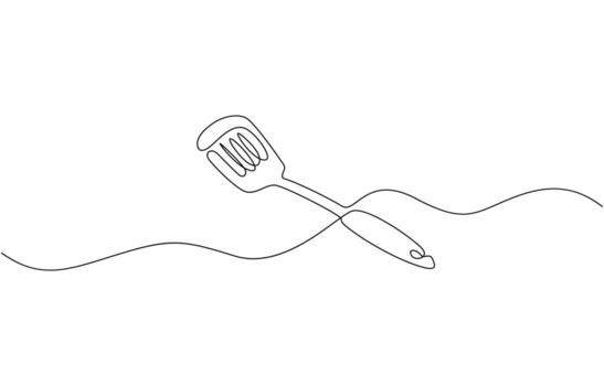 Spatula continuous one line drawing minimalism design. pro outline vector