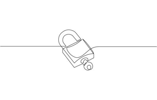 Padlock continuous one line drawing illustration. Lock continuous one line drawing, Outline style illustration. Single line padlock icon. Pro drawing vector