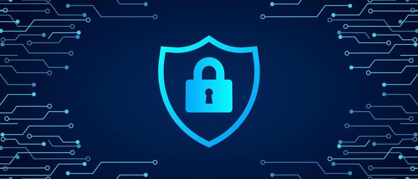 Padlock on circuit board. Secure system and network protection technology concept. Cyber security technology futuristic background. illustration design for banner and template. vector