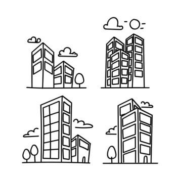 cuatro edificios con diferente formas y tamaños vector