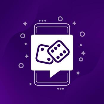 Dice icon with a mobile phone, vector