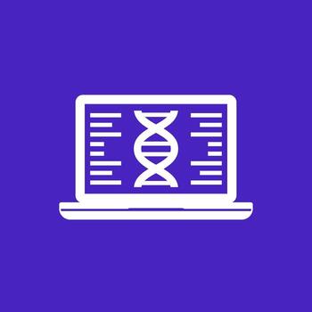 bioinformática icono, análisis de biológico datos, sólido diseño vector