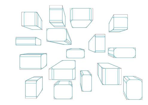 Boxes in a 1-point perspective with displaying the single rounding principle vector