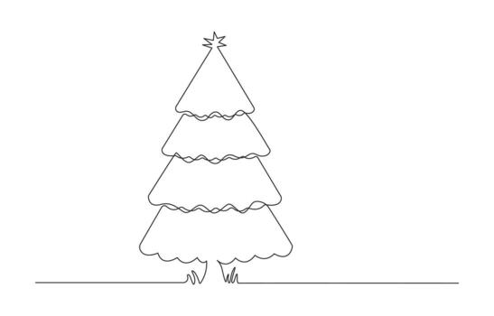 Continuous linear drawing of Christmas tree. One line drawing Christmas tree. Christmas tree in one line style. vector