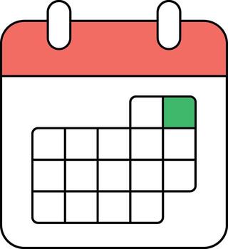 Calendar icon with one green highlighted day on white background date schedule vector