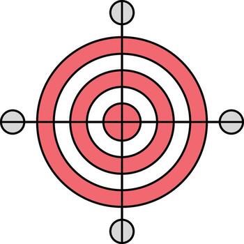 Red and White Circular Target with Four Outer Circles and Crosshairs dartboard bullseye vector