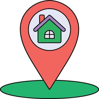Location pin icon with green house inside on white background marker navigation vector