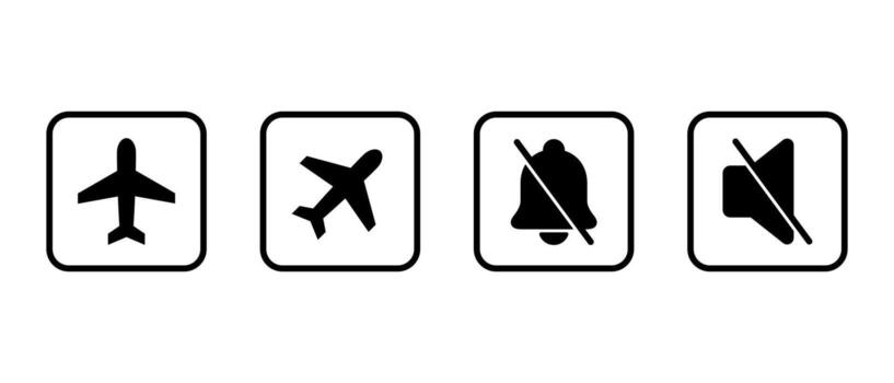 Flight mode, silent bell and mute speaker icon in square line vector