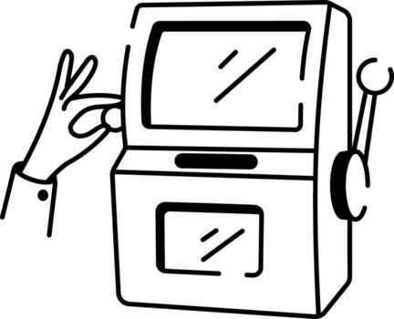 A sketchy style icon representing a coin machine vector