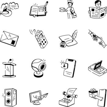 Set of Communication and Conversation Sketchy Icons vector