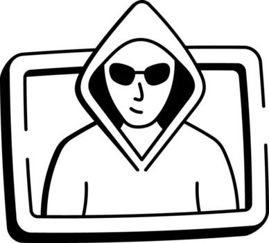 A doodle style icon showing hacker vector