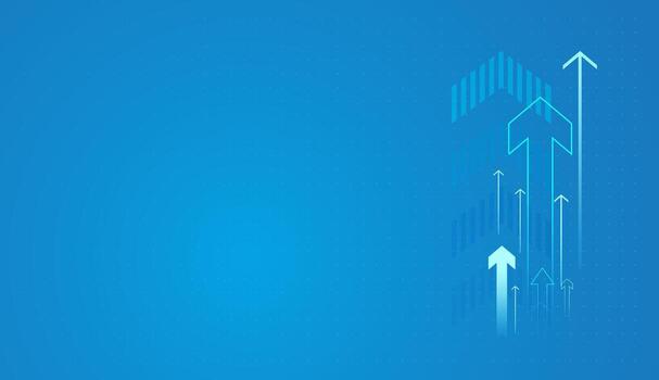 Group of Arrows moving upward for up trend Finance on light blue background . multiple arrows pointing upward on a blue gradient background illustration vector