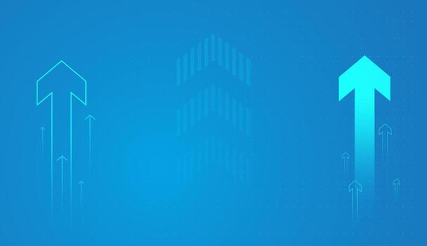 Bold arrows moving in opposite directions of success target concepts, bright blue digital background, two large arrows face off in opposite directions, pathways forward. vector