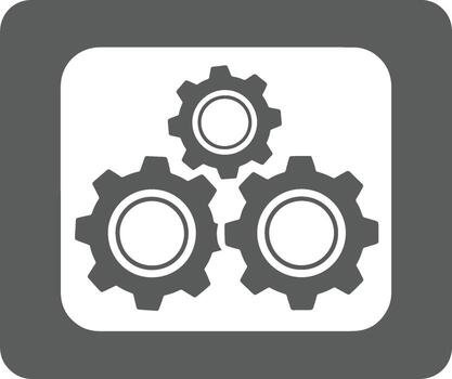 Simple flat icon with three interlocking cogs, symbolizing industrial machinery, system settings, and collaborative teamwork processes vector