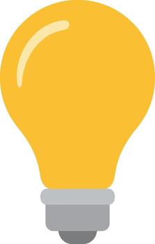 Simple flat design of a glowing yellow light bulb. An industry icon representing a bright idea, innovation, and creative solution vector