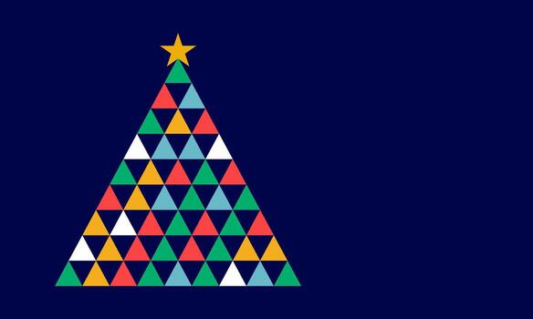 Greeting card flat design template with simple Christmas tree shape and space for text. vector
