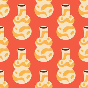 seamless pattern of ceramic vase with abstract design. Cartoon illustration isolated on red background vector