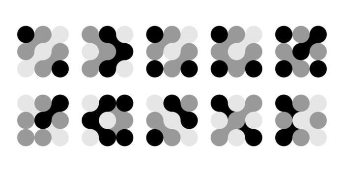 Integration logo, connection dot. Innovate icon for brain neuron. Artificial nano material pattern. Circular square grid shape, organic biotech liquid, future energy globe molecule. Chemical mind link vector