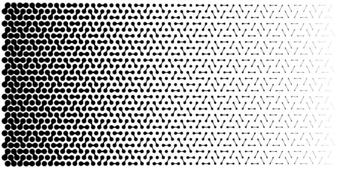 Connected dots bg. Organic shape pattern, geo relief pixel fade. Stipple circle noise, lattice abstract texture. Wavy form of cyber geometric particle. Blob spray half tone grid. Tech mosaic disperse vector