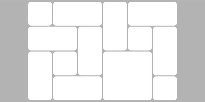 White grid template, bento box design photo frame collage layout. Light mood board mockup horizontal banner. Puzzle mosaic blocks for picture gallery page. Flat graph y2k dashboard presentation slide vector