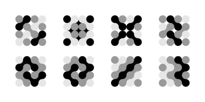 conectado círculos y puntos icono. innovar integrar logo, tecnología forma. neurona nano molécula, artificial cerebro símbolo. red Ciencias datos, metaball diseño. orgánico médico líquido vector